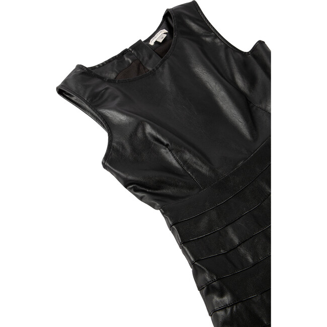 Faux Leather Flounce Dress, Black - Dresses - 3