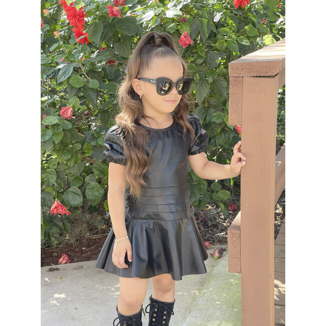 Faux Leather Flounce Dress, Black - Dresses - 2