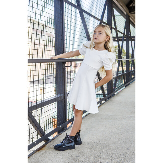 Puff Sleeve Flounce Dress, Off-White - Dresses - 2