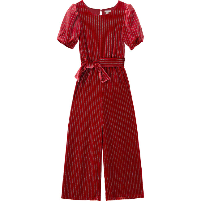 Striped Velour Jumpsuit, Red