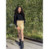 Faux Leather Mock Wrap Skort, Gold - Skirts - 2