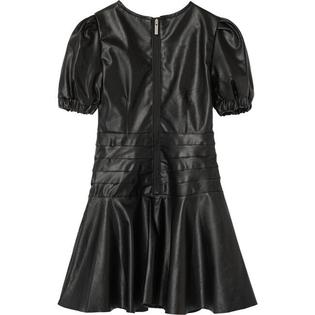 Faux Leather Flounce Dress, Black - Dresses - 3
