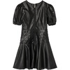 Faux Leather Flounce Dress, Black - Dresses - 3