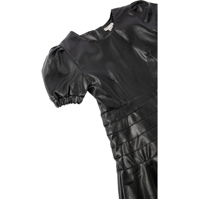 Faux Leather Flounce Dress, Black - Dresses - 4