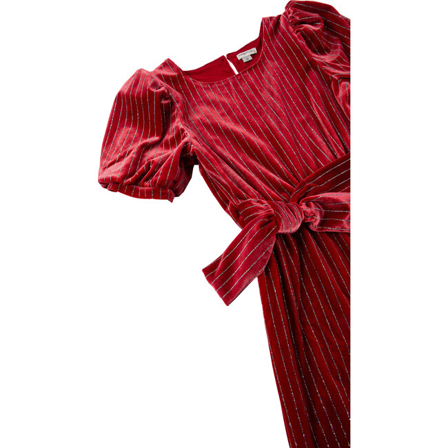 Striped Velour Jumpsuit, Red - Rompers - 3