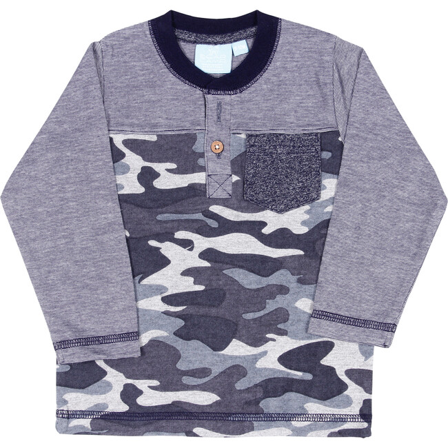 Channing Camouflage Henley Tee, True Navy