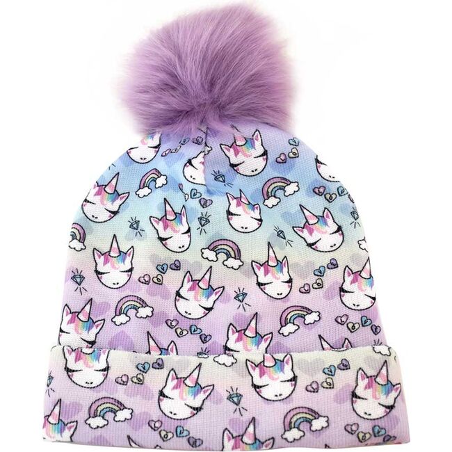 Miss Gwen Ombre Print PomPom Hat & Gloves Set, Purple - Hats - 4
