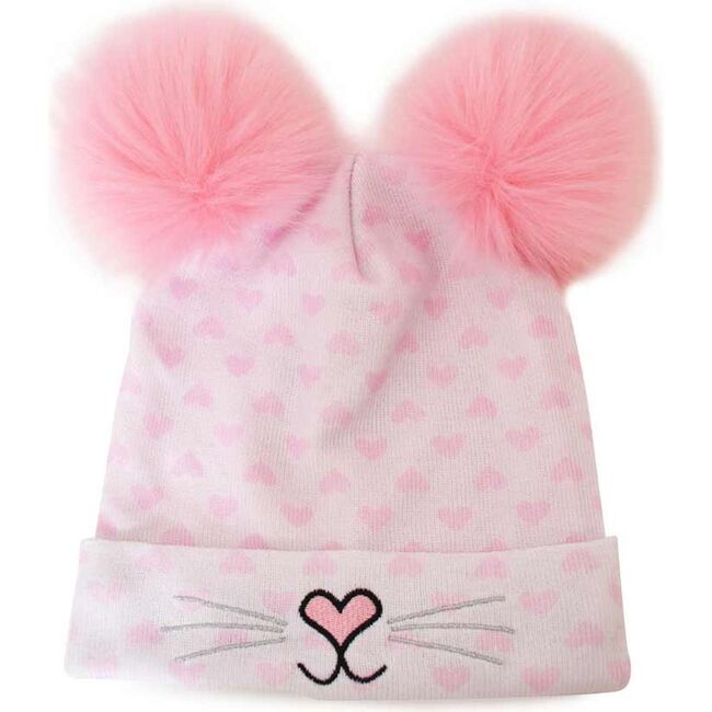 Miss Bella Hearts PomPom Hat & Gloves Set, Pink - Hats - 4