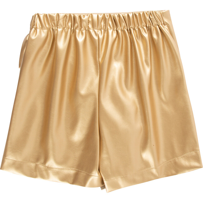 Faux Leather Mock Wrap Skort, Gold - Skirts - 4