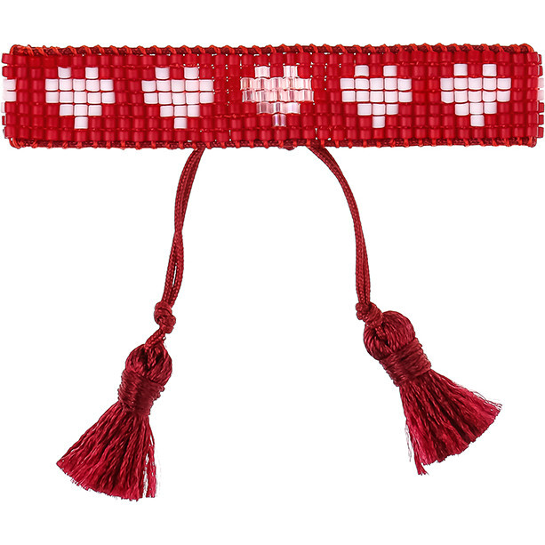 Kids Beaded Bracelet, Red and White Hearts