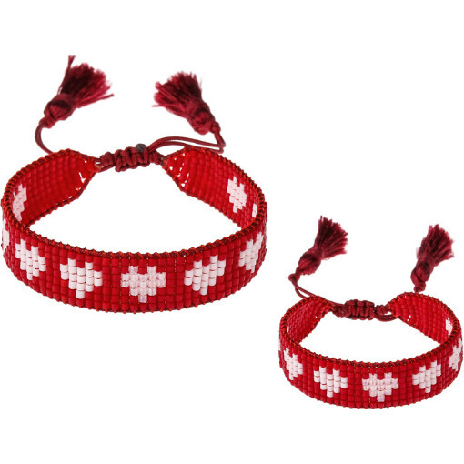 Mini & Me: Red with White Hearts Bracelet Set