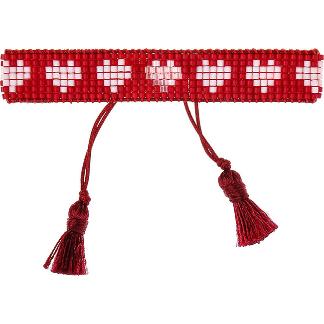 Women's Beaded Bracelet, Red and White Hearts - Bracelets - 1