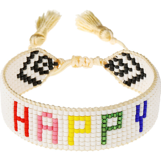 Women's HAPPY Beaded Bracelet, Rainbow