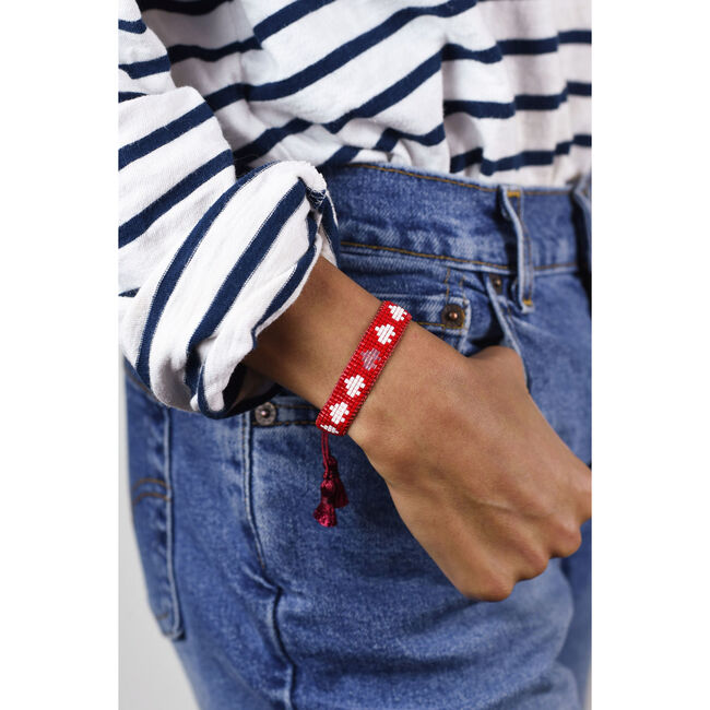 Women's Beaded Bracelet, Red and White Hearts - Bracelets - 3