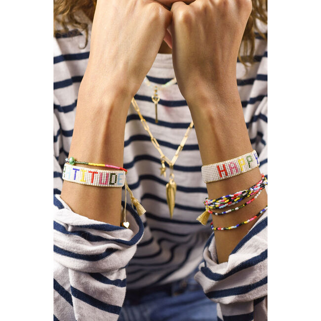 Women's HAPPY Beaded Bracelet, Rainbow - Bracelets - 3