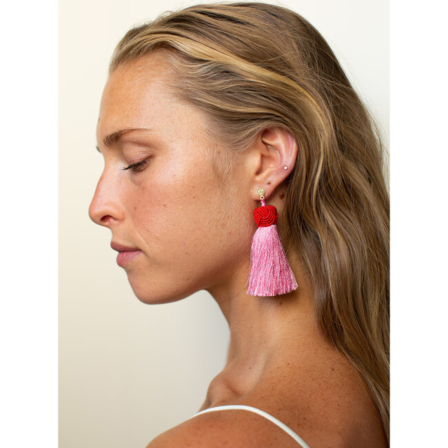 Women's Topknots Earrings, Cherry Top & Peony Pink