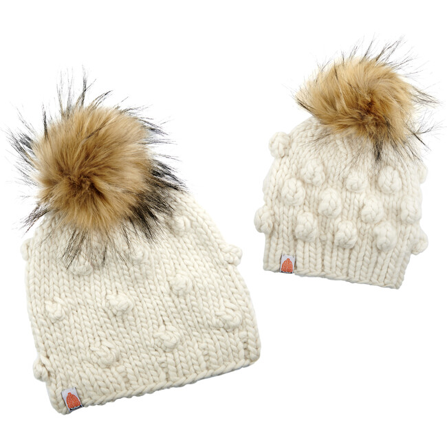 The Campbell Mommy + Me Faux Fur Beanie Bundle, White Lie