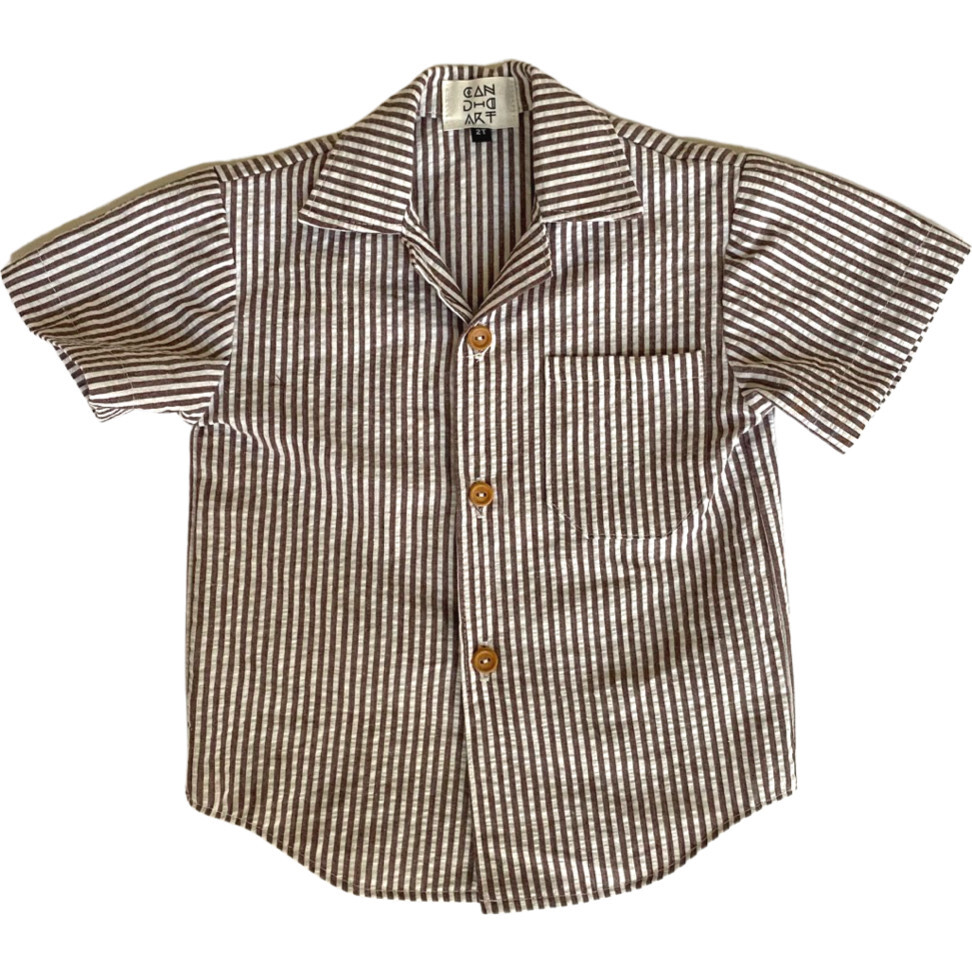 Imari Button Down Shirt, Cream & Mocha - Shirts - 1