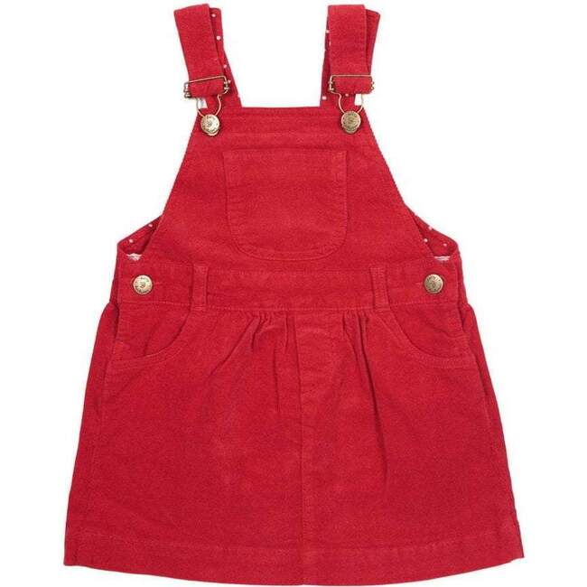 Corduroy Overall Dress, Red - Dresses - 1