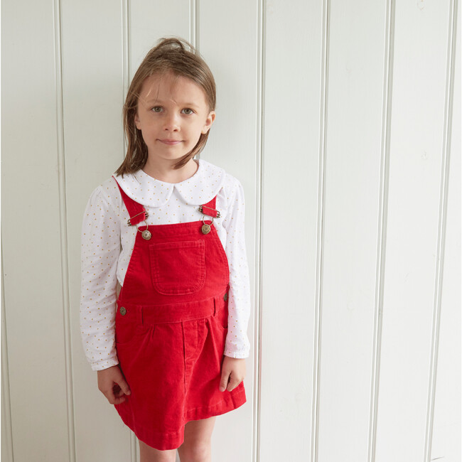 Corduroy Overall Dress, Red - Dresses - 2