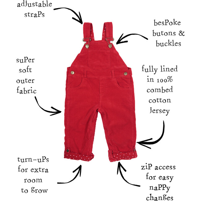Corduroy Overalls, Red - Overalls - 3