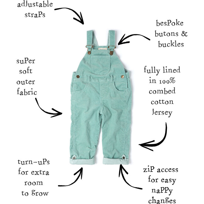 Corduroy Overalls, Mint - Overalls - 3