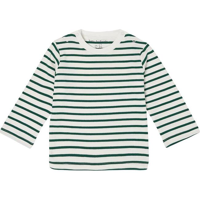 Organic Breton Stripe Top, Green - Blouses - 1