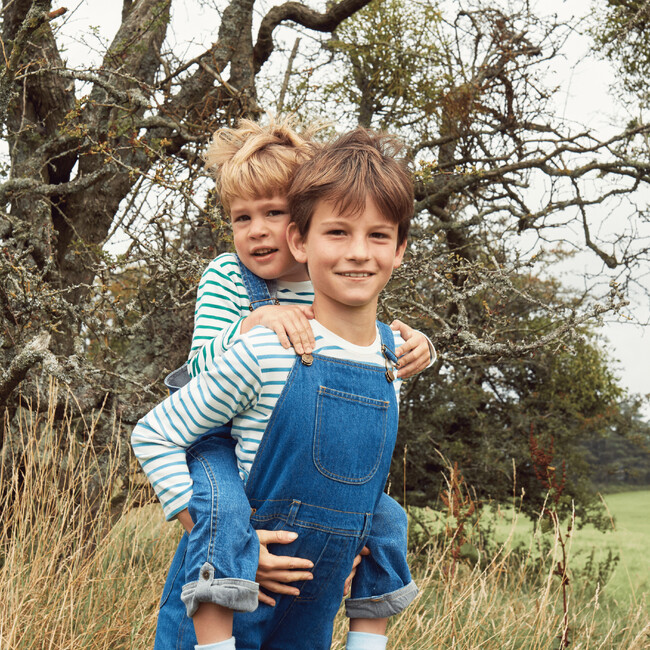 Stonewash Denim Dungarees, Blue - Overalls - 2