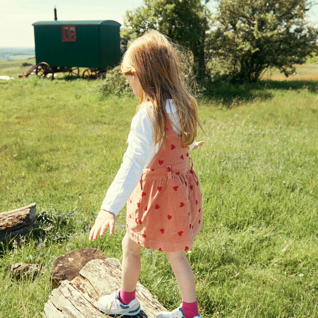 Heart Print Corduroy Dress, Pink - Dresses - 3