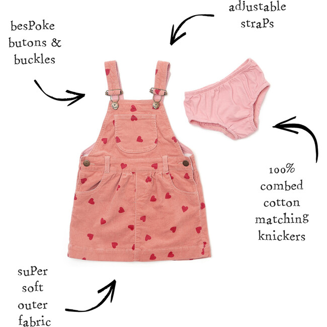 Heart Print Corduroy Dress, Pink - Dresses - 4