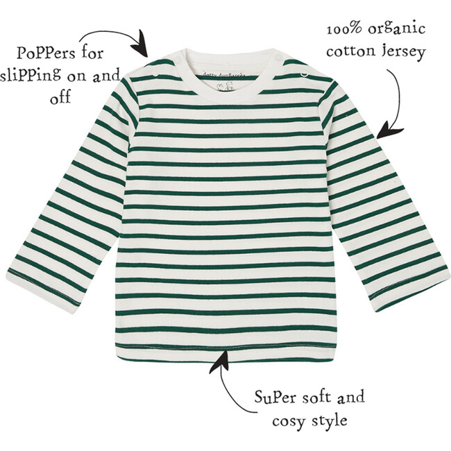 Organic Breton Stripe Top, Green - Blouses - 3