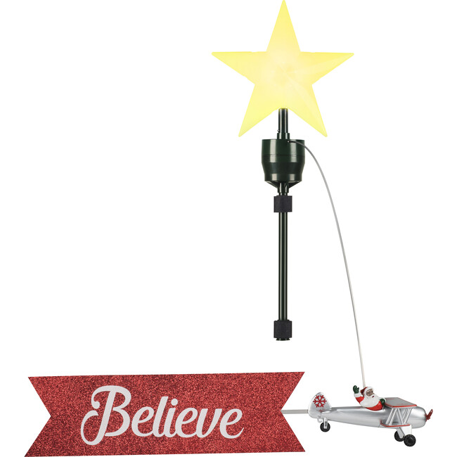 Santa Biplane Animated Tree Topper with Banner, Dark Skin Tone - Toppers - 1