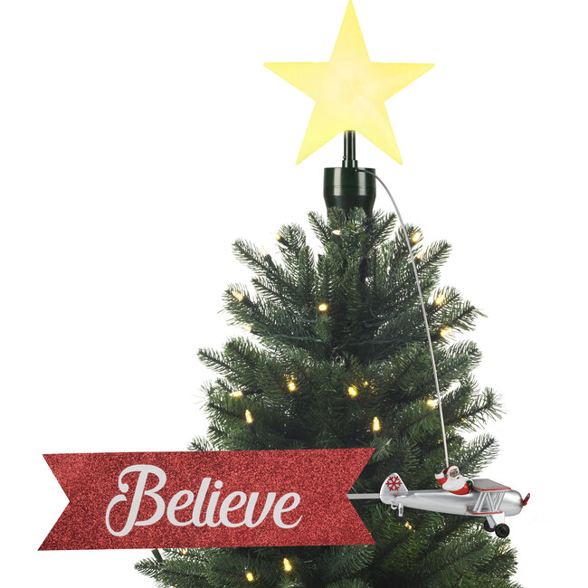 Santa Biplane Animated Tree Topper with Banner, Dark Skin Tone - Toppers - 2