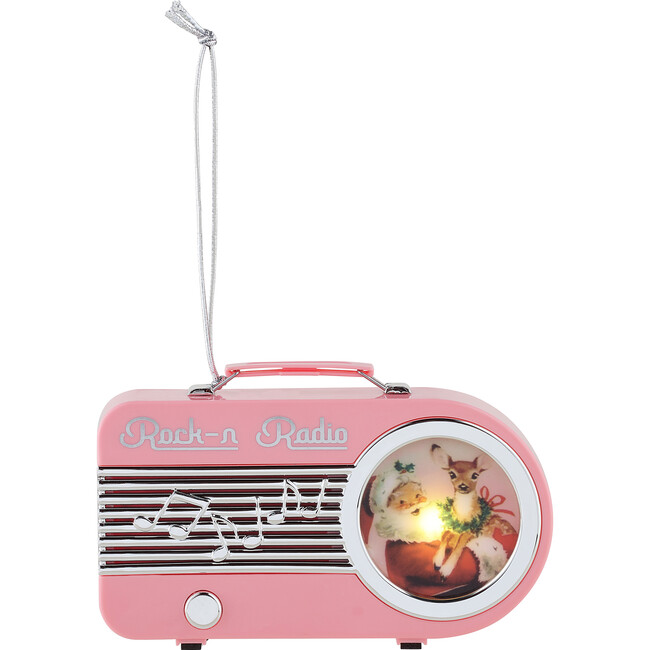 Miniature Vintage Radio Ornament, Pink