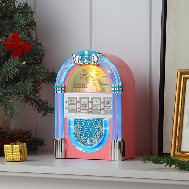 10.5" Vintage Christmas Jukebox, Pink