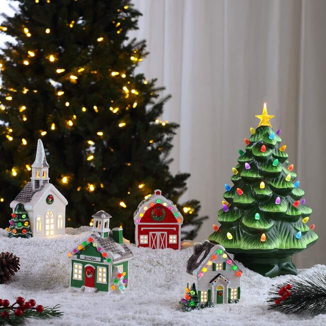 Nostalgic Ceramic Village Barn, Brown - Accents - 3