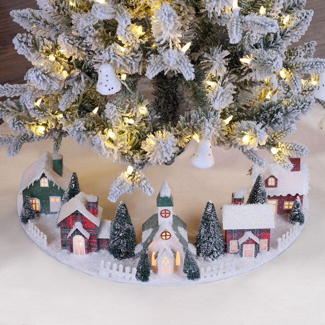24" Plaid Christmas Village Around the Tree, White - Accents - 3