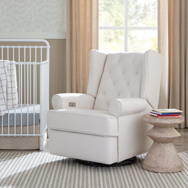 Harbour Electronic Recliner and Swivel Glider, Performance Cream Eco-Weave - Nursery Chairs - 10