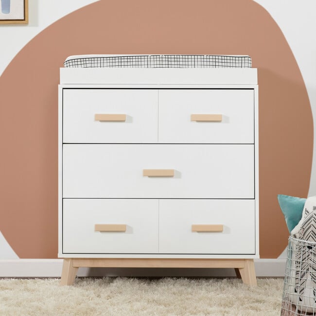 Scoot 3-Drawer Changer Dresser with Removable Changing Tray, White/Washed Natural - Dressers - 4