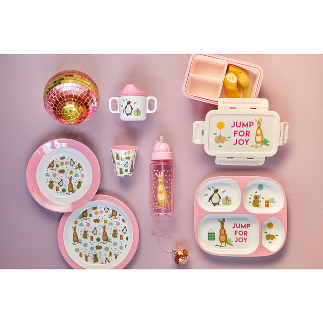 Melamine Kids 4 Room Plate, Party Animal Pink