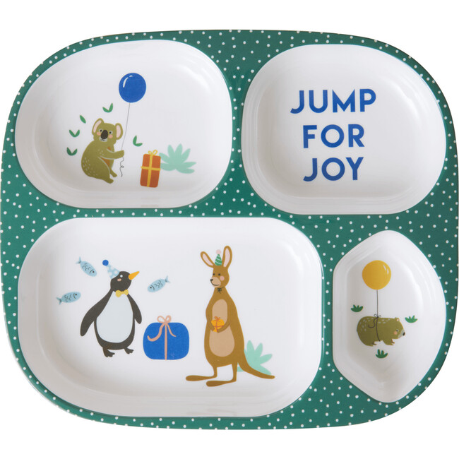 Melamine Kids 4 Room Plate, Party Animal Green - Tableware - 1