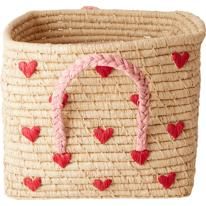 Raffia Square Basket, Hearts - Storage - 1