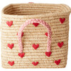 Raffia Square Basket, Hearts - Storage - 1 - thumbnail