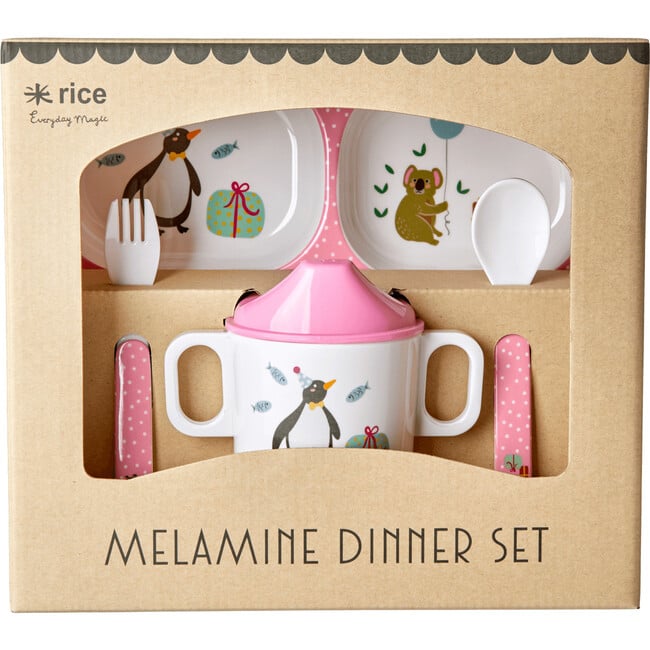 Melamine Baby Dinner Gift Set, Party Animal Pink