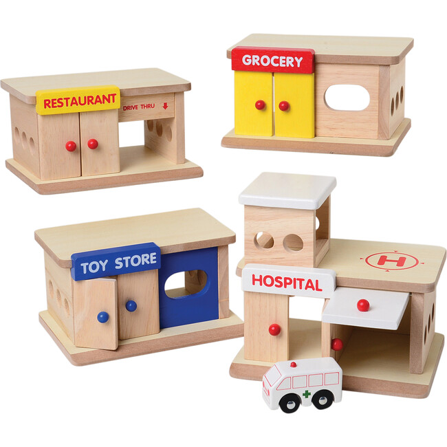 Block Play Set Hospital, Toy Store, Grocery and Restaurant