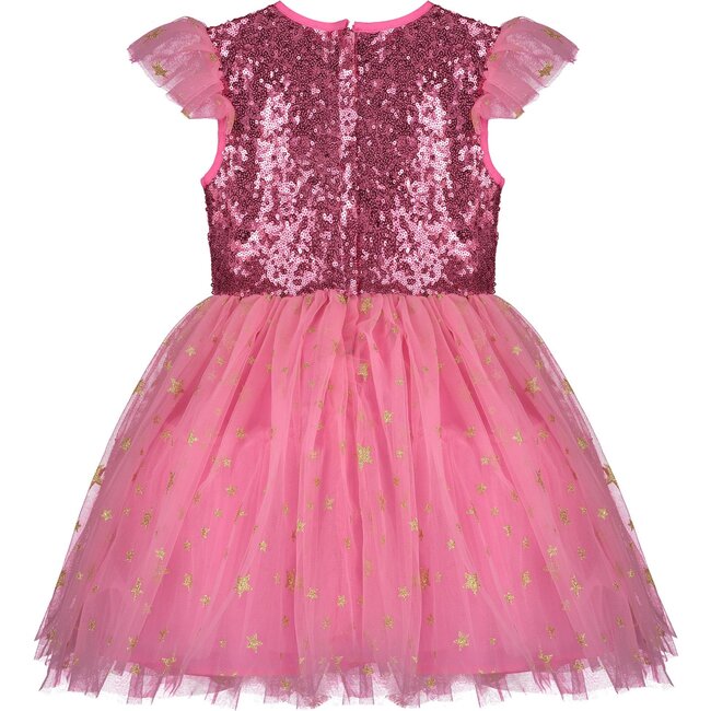 Shimmer Sequin Star Tulle Baby Party Dress, Candy Pink - Dresses - 2