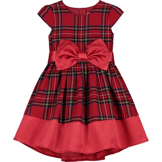 Florence Plaid Cotton Bow Luxury Designer Baby Party Dress, Red - Dresses - 1