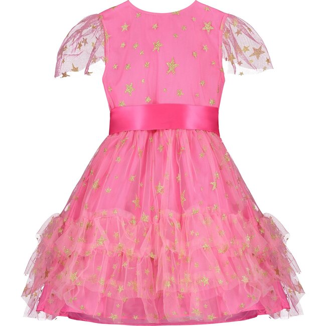 Cinderella Star Tulle Frill Luxury Baby Party Dress, Candy Pink