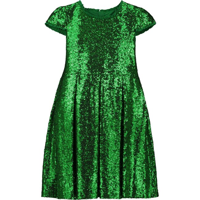 Dazzle Sequin Girls Party Dress, Emerald Green - Dresses - 1