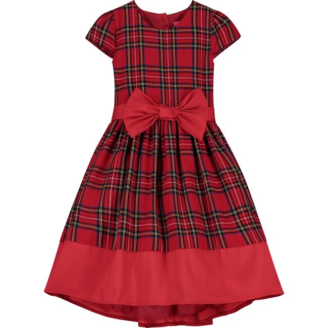 Florence Plaid Cotton Bow Luxury Designer Girls Party Dress, Red